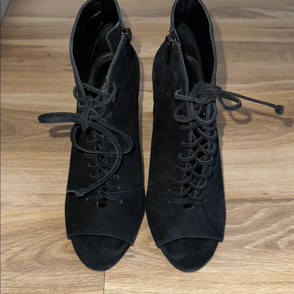 Lord & Taylor Black Lace-Up Peep Toe Ankle Boots - Picture 4 of 4